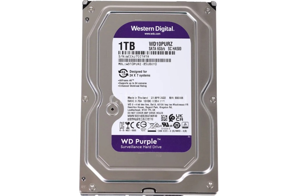 Жесткий диск WD Purple WD10PURZ, 1ТБ, HDD, SATA III, 3.5"